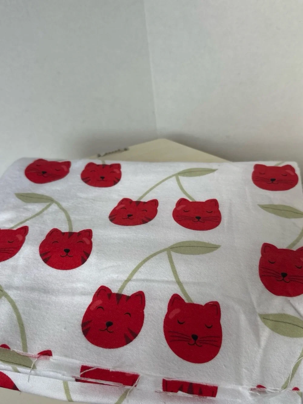 2 Yards Joann Fabrics Snuggle Flannel- Red Cat Cherry Print. 100% Cotton